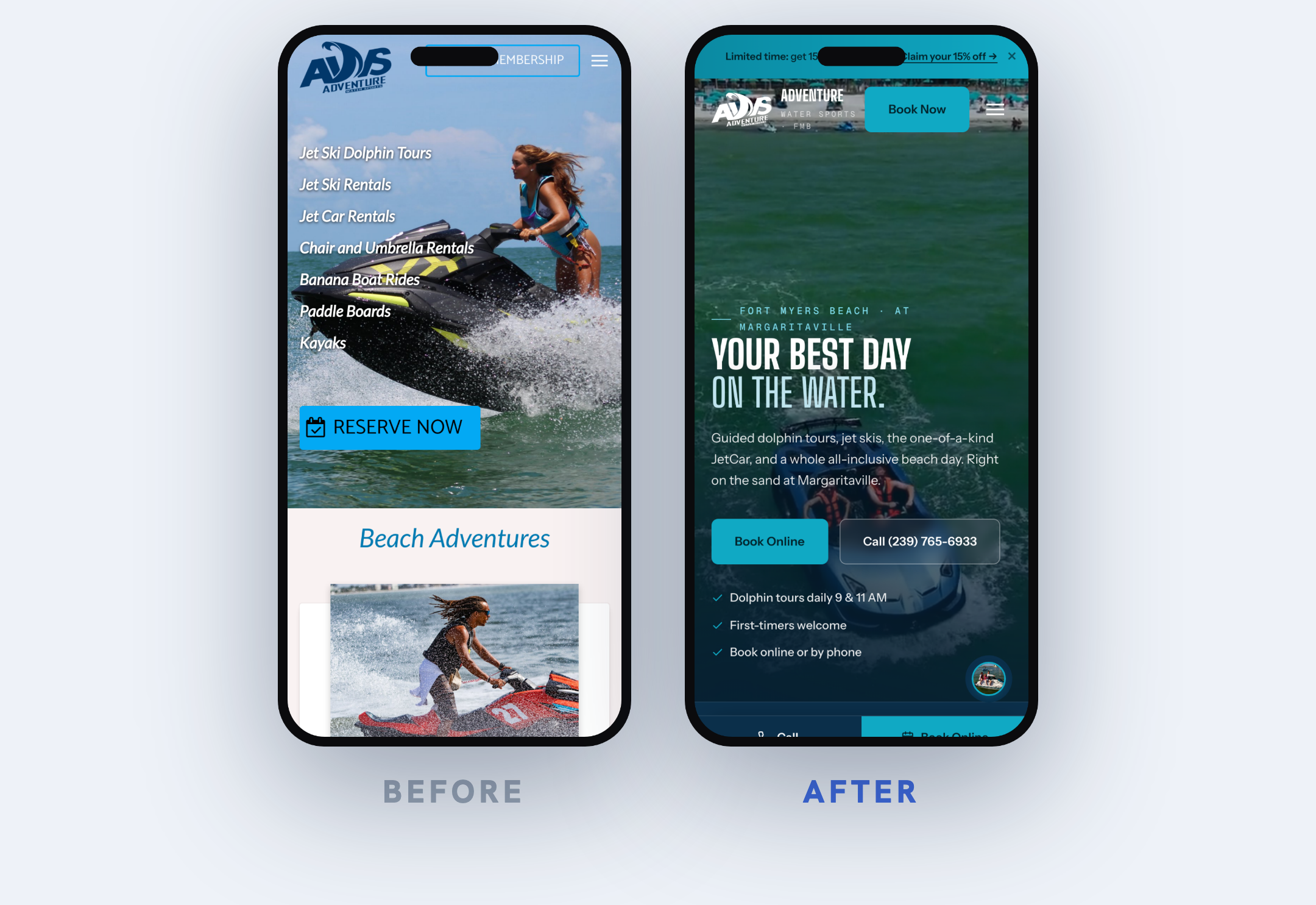 Before and after: the old site versus the new one we built
